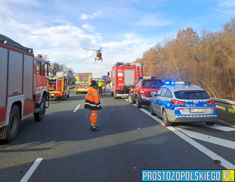 Zderzenie dwóch samochodów ciężarowych na A4.Jedna osoba została poszkodowana. Na miejscu lądował LPR.