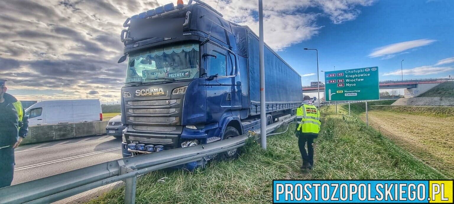 Kierujący samochodem ciężarowym wjechał w bariery na obwodnicy Opola. Mężczyzna zabrany do szpitala.