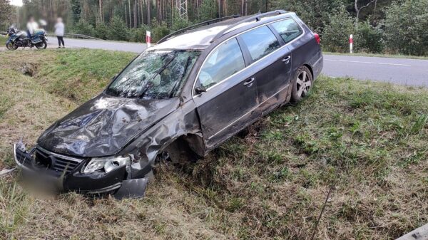 Kierujący autem wjechał do przydrożnego rowu w miejscowości Zawadzkie na DW426.