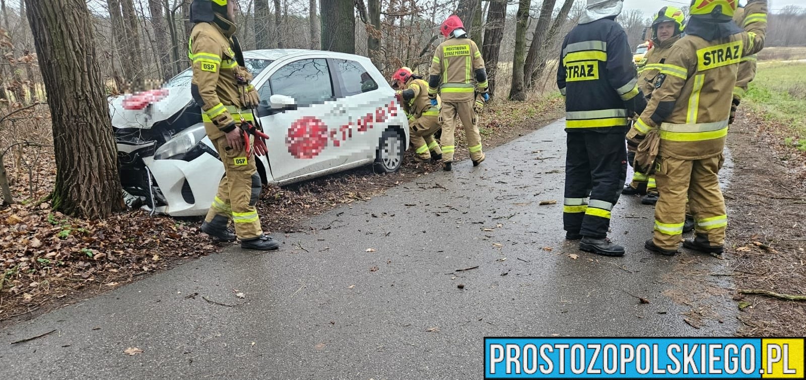 Dostawca jedzenia na wynos stracił panowanie nad pojazdem i uderzył w drzewo . Z obrażeniami ciała trafił do szpitala.(Zdjęcia)