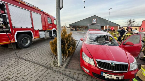 Duże brawa dla pracownika sklepu, który z gaśnicą ruszył na parking i ugasił palący się samochód